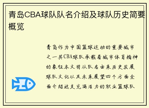青岛CBA球队队名介绍及球队历史简要概览